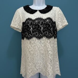 Peter Som x Made in Kind Lace Latitude Top Ivory/Black